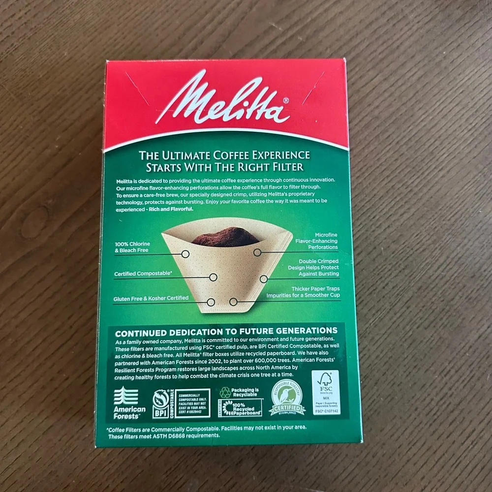 Melitta Natural Brown Coffee Filters #4 Cone 100 Count 8-12 Cup Chlorine Free